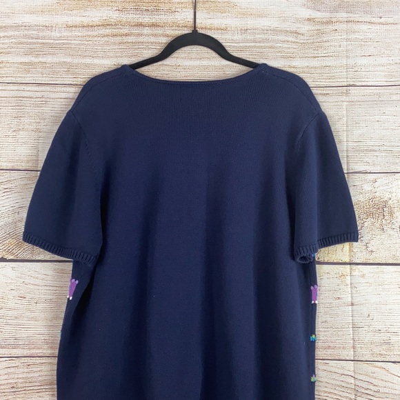 Vintage Requirements Woman Navy Purple Embroidered Striped Mom Sweater 90s 1X - Picture 7 of 10